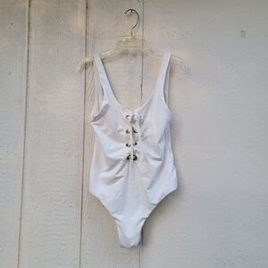 Zara White Lace-Up One Piece Swimsuit  High Cut Size S